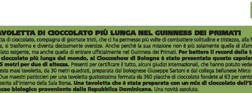 La tavoletta di cioccolato più lunga nel Guinness dei primati