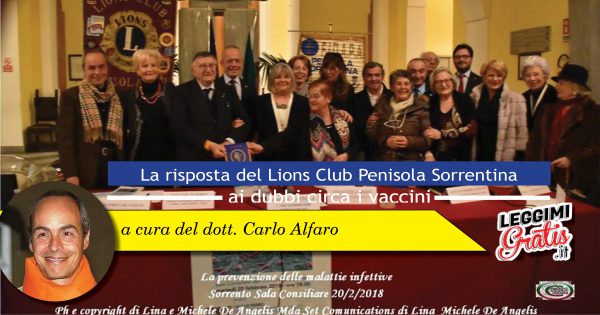 La risposta del Lions Club Penisola Sorrentina ai dubbi circa i vaccini